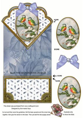 Christmas Blue Tits Anglaise Scallop Spring Decoupage Card