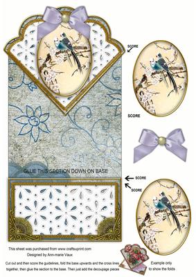 Oriental Birds 3 Anglaise Scallop Spring Decoupage Card