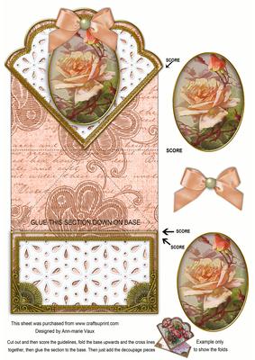Peach Roses Anglaise Scallop Spring Decoupage Card