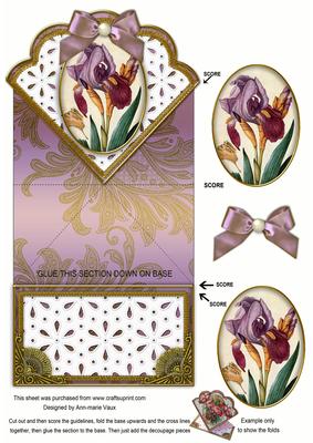 Purple Iris Butterfly Anglaise Scallop Spring Decoupage Card