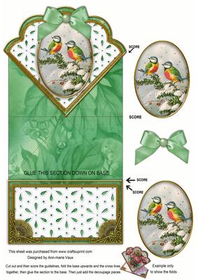 Christmas Blue Tits 2 Anglaise Scallop Spring Decoupage Card