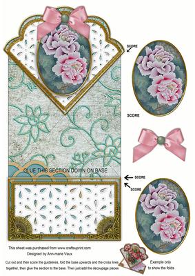 Oriental Peony Duo Anglaise Scallop Spring Decoupage Card