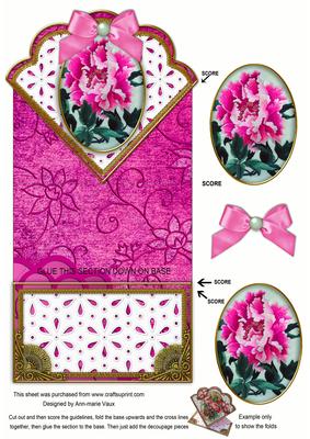 Oriental Pink Peonies Anglaise Scallop Spring Decoupage Card