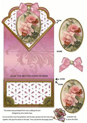 Pink Rose Butterfly Anglaise Scallop Spring Decoupage Card