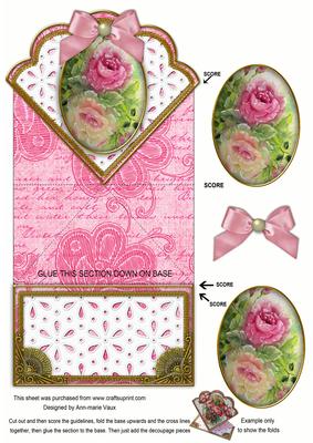 Painted Roses Anglaise Scallop Spring Decoupage Card