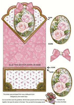 Pink Rose Duo Anglaise Scallop Spring Decoupage Card