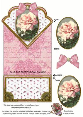 Single Pink Rose Anglaise Scallop Spring Decoupage Card