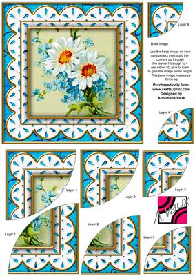 Blue Daisies Anglaise 6in Duo Corner Stacker Card Front