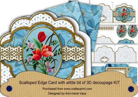 Blue Mixed Bouquet Anglaise Scalloped 3D Decoupage Card Kit