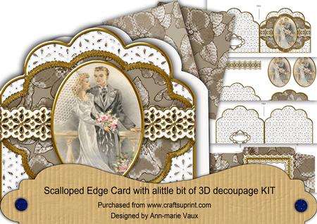 Bride Groom Natural Anglaise Scallop 3D Decoupage Card Kit