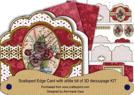 Colourful Red Panises Anglaise Scallop 3D Decoupage Card Kit
