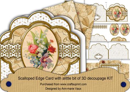 Cream Mixed Bouquet Anglaise Scallop 3D Decoupage Card Kit