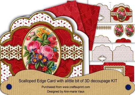 Mixed Bunch Red Anglaise Scallop 3D Decoupage Card Kit
