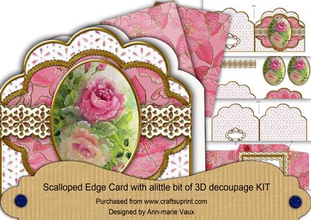 Painted Roses 2 Anglaise Scallop 3D Decoupage Card Kit