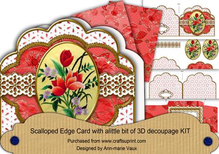 Red Mixed Bouquet Anglaise Scallop 3D Decoupage Card Kit