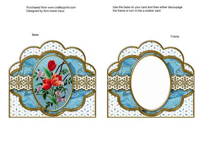 Blue Mixed Bouquet Anglaise Scallop Card Base Frame