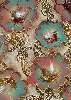 Aqua Natural 3 Giant Florals A4 Backing Paper