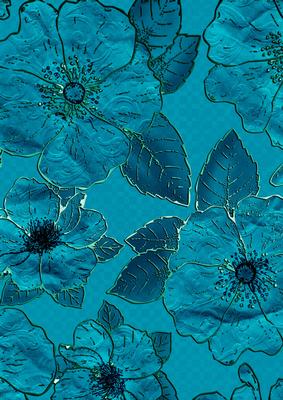 Aquamarine 3 Big Blooms A4 Backing Paper