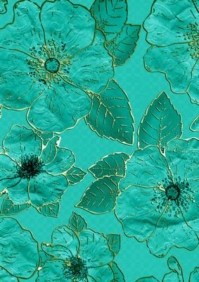 Aquamarine 7 Big Blooms A4 Backing Paper
