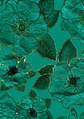 Aquamarine 9 Big Blooms A4 Backing Paper