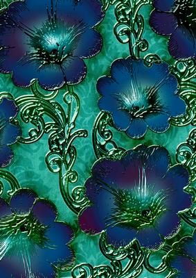 Blue 2 Giant Florals A4 Backing Paper