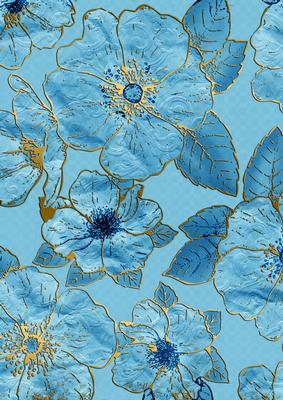 Mid Blue 3 Big Blooms A4 Backing Paper