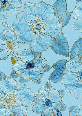 Mid Blue 4 Big Blooms A4 Backing Paper