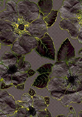 Dark Black 1 Giant Florals A4 Backing Paper