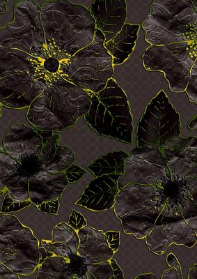 Dark Black 3 Giant Florals A4 Backing Paper