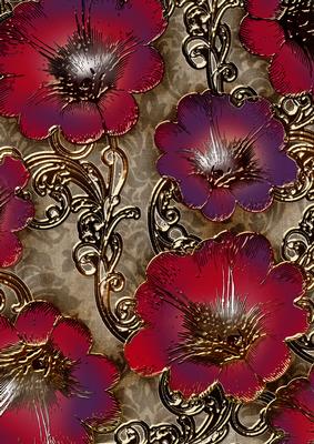 Red Purple 1 Giant Florals A4 Backing Paper