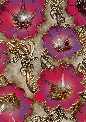 Red Purple 2 Giant Florals A4 Backing Paper