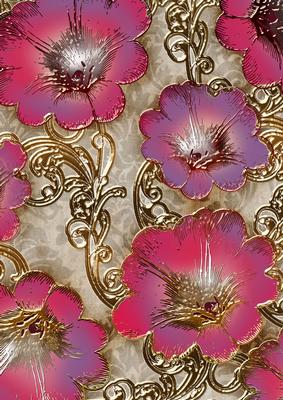 Red Purple 3 Giant Florals A4 Backing Paper