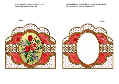 Red Mixed Bouquet Anglaise Scallop Card Base Frame