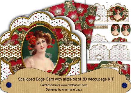 Beautiful Poppy Lady Anglaise Scallop 3D Decoupage Card Kit