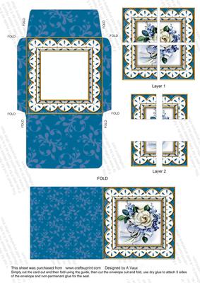 Blue Wedding Rose 3in Mini Card Envelope Quad Corner Aio