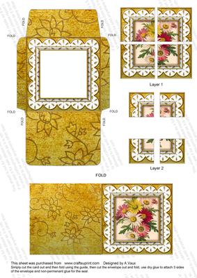 Crazee Daisies Gold Lace 3in Card Envelope Quad Corner Aio