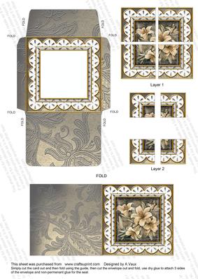 Grey Lillies Lace 3in Mini Card Envelope Quad Corner Aio