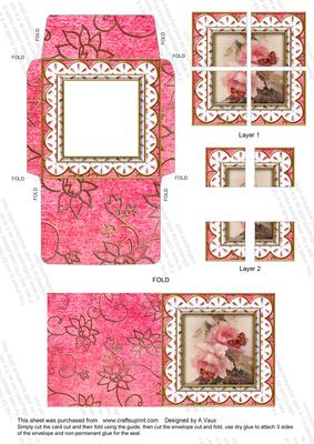Pink Butterfly Rose Lace 3in Card Envelope Quad Corner Aio