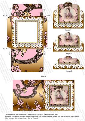 Oriental Blossom Girl Lace 3in Card Envelope Scallop Aio