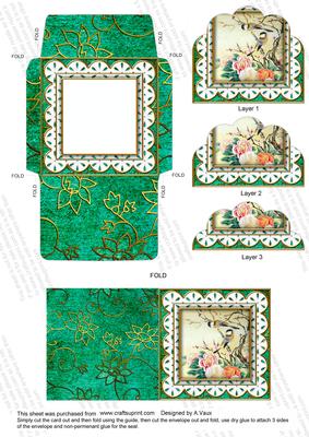 Oriental Birds Lace 3in Mini Card Envelope Scallop Aio