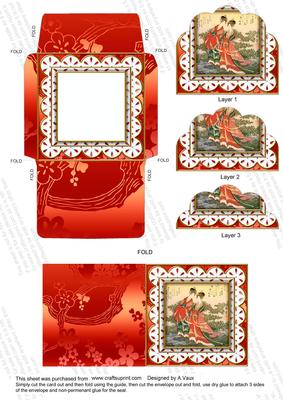 Oriental Ladies Lace 3in Mini Card Envelope Scallop Aio