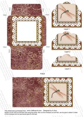 Oriental Dragonfly Plum 3in Mini Card Envelope Scallop Aio