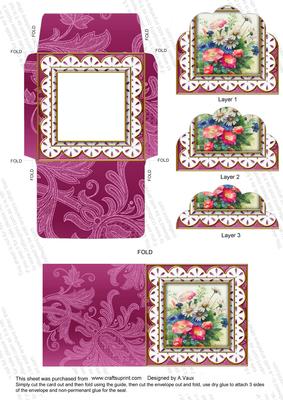 Pink Wildflowers Lace 3in Mini Card Envelope Scallop Aio