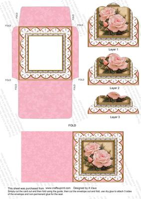 Pink Roses Lace 3in Mini Card Envelope Scallop Aio