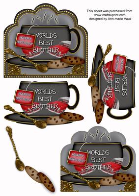 Worlds Best Brother Car Black Cup 3D Decoupage Sheet