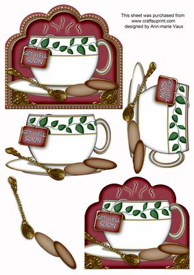 Get Well Soon Ivy Leaf Plum Cup 3D Decoupage Sheet