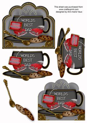 Worlds Best Dad Car Black Cup 3D Decoupage Sheet