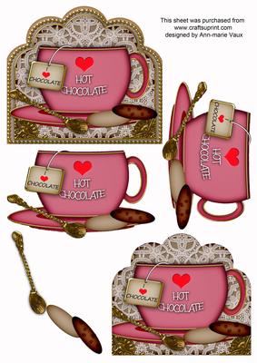 I Love Hot Chocolate Pink Cup 3D Decoupage Sheet