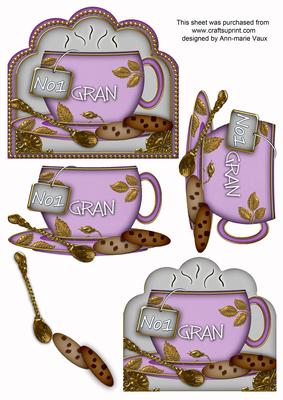 No 1 Gran Lilac Cup 3D Decoupage Sheet