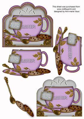 No 1 Sister Lilac Cup 3D Decoupage Sheet